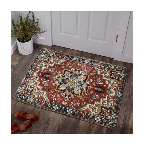 Washable Non-Slip  Vintage  Accent Imitated Cashmere  Mat for Entryway 